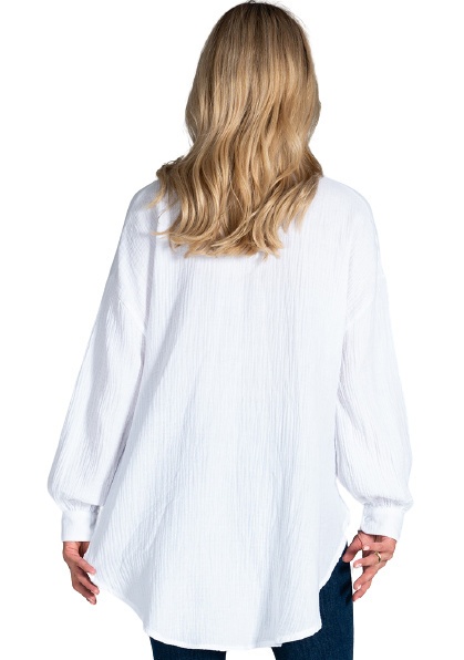 Koszula Damska - Klasyczna Oversize Długi Rękaw - biała